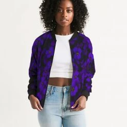 Harlow & Lloyd Midnight Purple Floral Women's Bomber Jacket Jackets