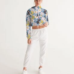 Harlow & Lloyd Jackets Blue Frisky Floral Women's Cropped Windbreaker