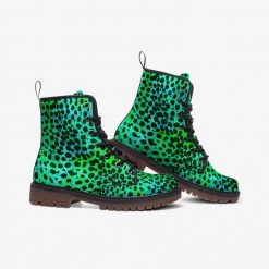 Harlow & Lloyd Neon Green Leopard Print Lace Up Boots Shoes
