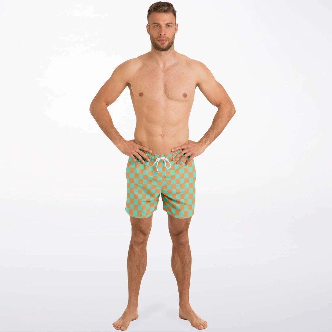 Subliminator Men Green & Orange Check Swim Shorts 8 Subliminator Men Green & Orange Check Swim Shorts