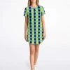 Subliminator Blue & Yellow Harlequin Check T Shirt Dress