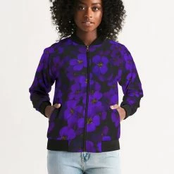 Harlow & Lloyd Midnight Purple Floral Women's Bomber Jacket Jackets