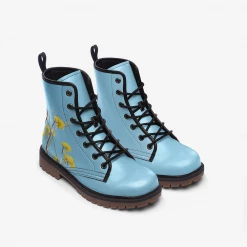 Harlow & Lloyd Yellow Flower & Sky Blue Lace Up Boots Shoes