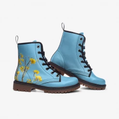 Harlow & Lloyd Yellow Flower & Sky Blue Lace Up Boots Shoes