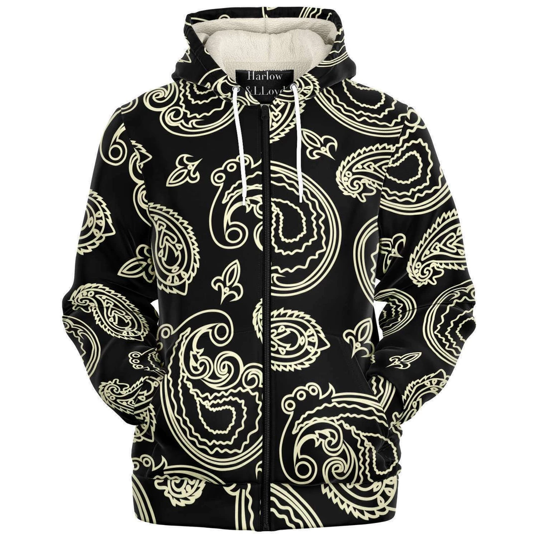 Subliminator Hoodies Black & Bone Paisley Fleece Zip Hoodie 6 Subliminator Hoodies Black & Bone Paisley Fleece Zip Hoodie