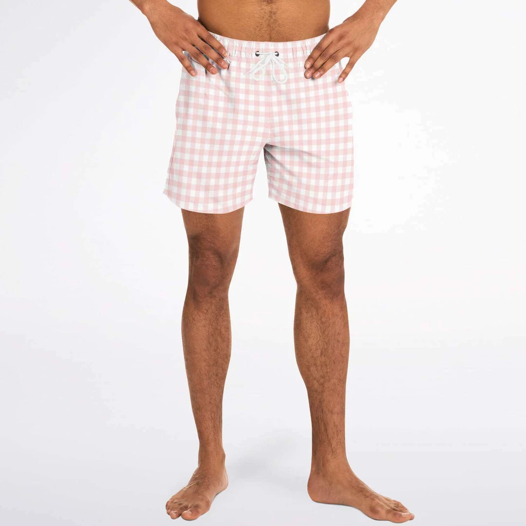 Subliminator Swimwear Pale Pink Gingham Check Swim Shorts 7 Subliminator Swimwear Pale Pink Gingham Check Swim Shorts