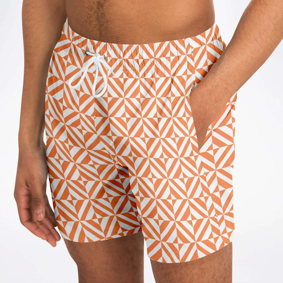 Subliminator Orange Geometric Pattern Swim Shorts 14 Subliminator Orange Geometric Pattern Swim Shorts