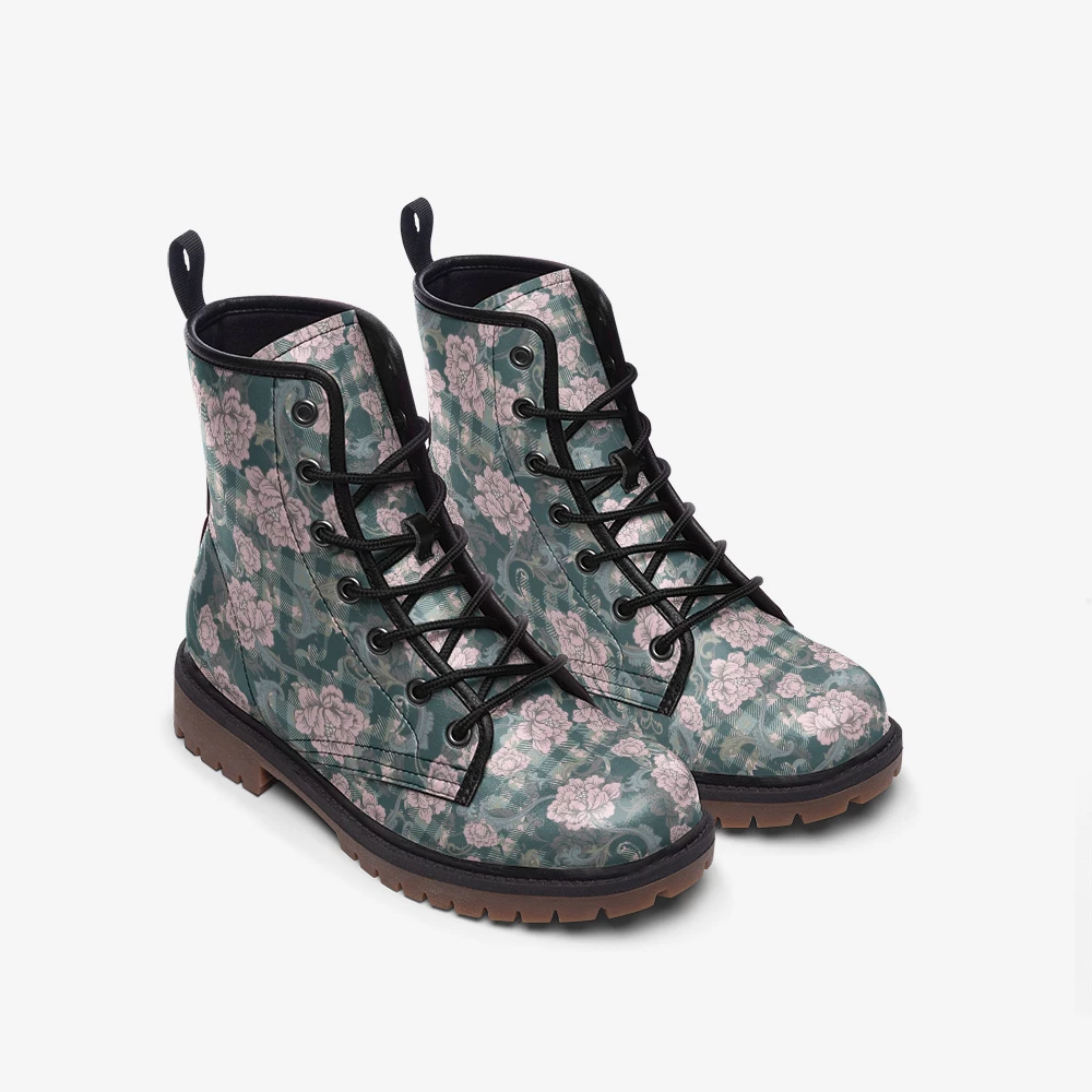 Harlow & Lloyd Baroque Floral Plaid Lace Up Boots Shoes 4 Harlow & Lloyd Baroque Floral Plaid Lace Up Boots Shoes