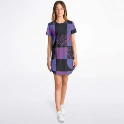 Subliminator Blue Violet Black Geometric T Shirt Dress