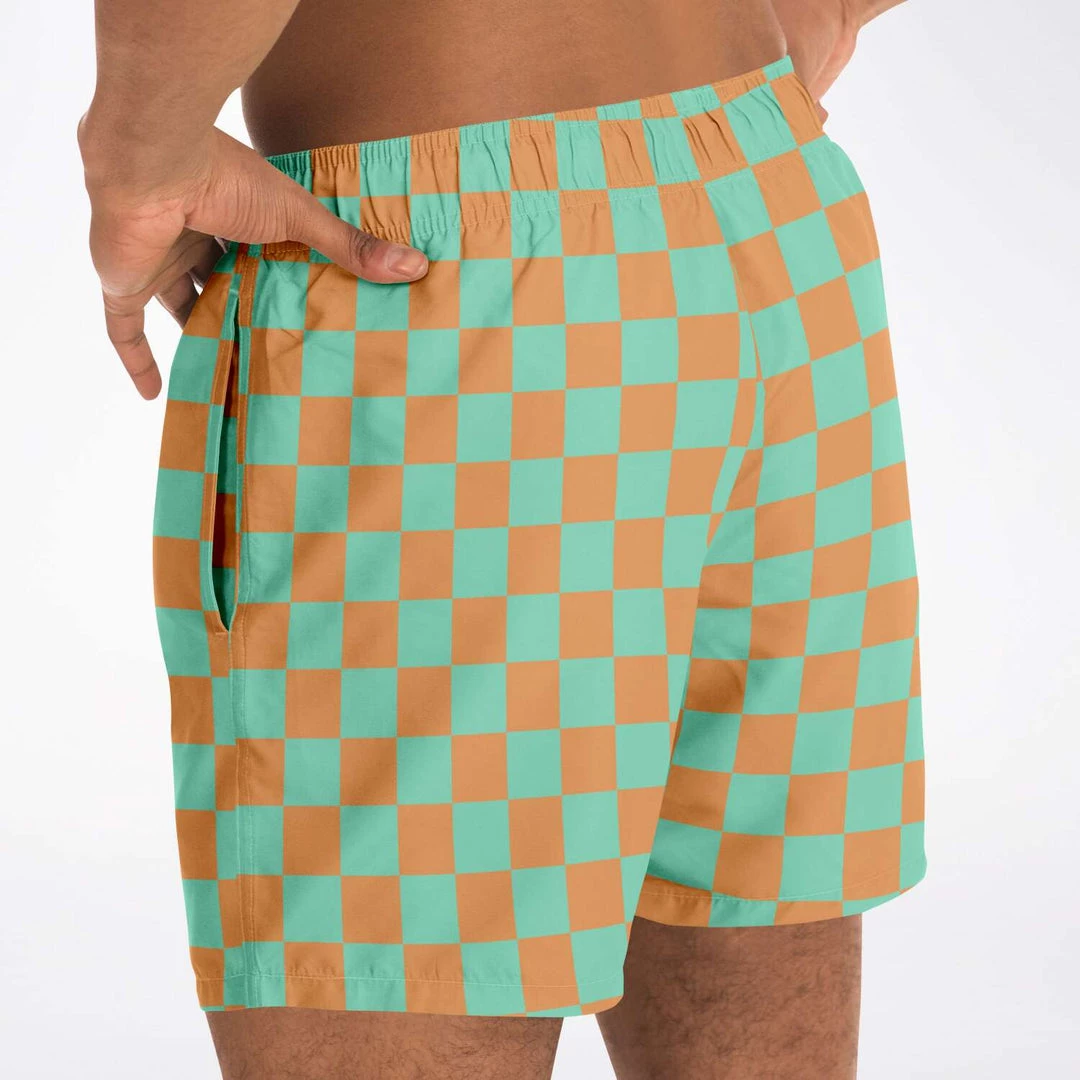 Subliminator Men Green & Orange Check Swim Shorts 12 Subliminator Men Green & Orange Check Swim Shorts