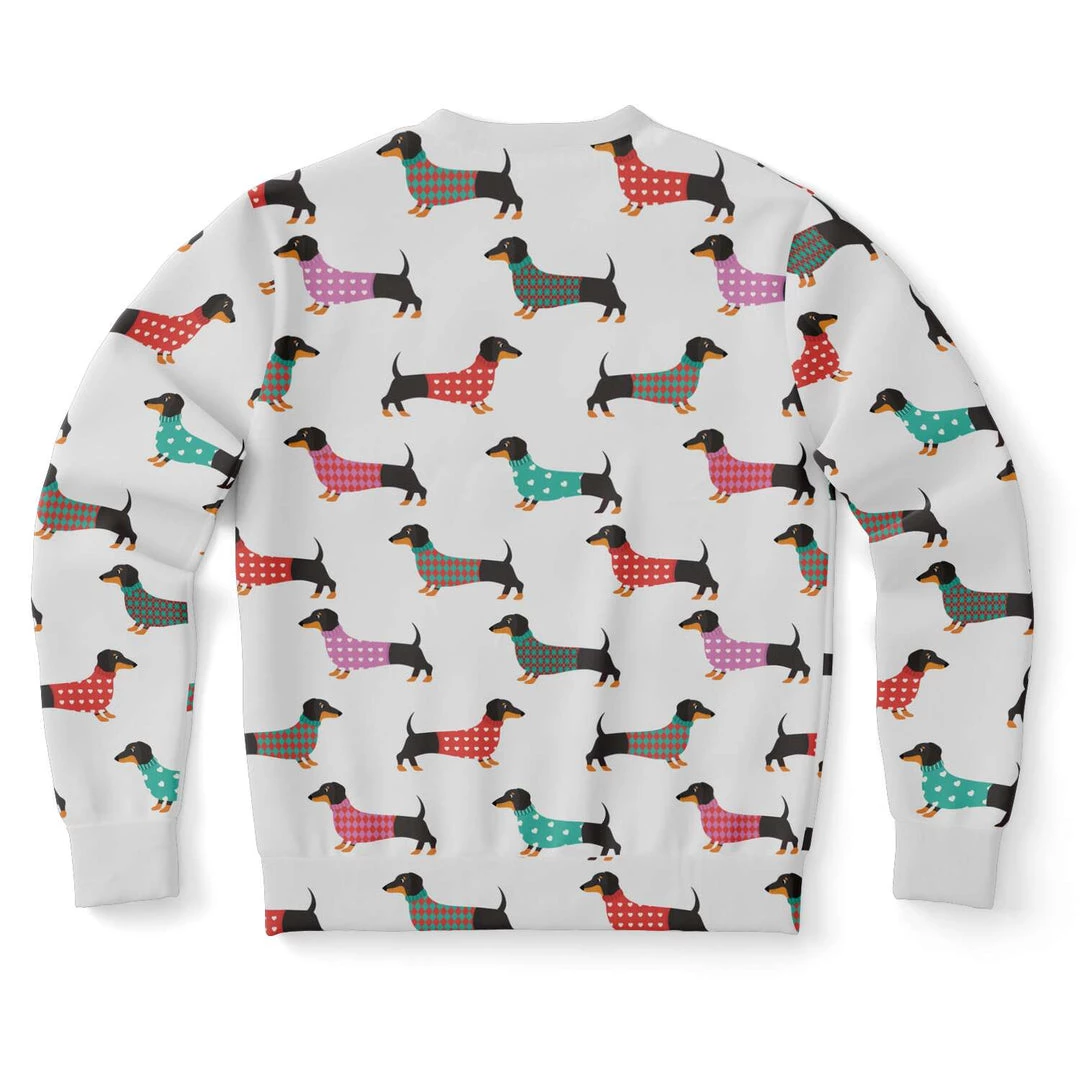 Subliminator Dachshund Winter Unisex Fleece Sweatshirt 4 Subliminator Dachshund Winter Unisex Fleece Sweatshirt