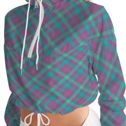 Harlow & Lloyd Purple & Green Tartan Women's Cropped Windbreaker Hooded Jacket Jackets 18 Harlow & Lloyd Purple & Green Tartan Women's Cropped Windbreaker Hooded Jacket Jackets