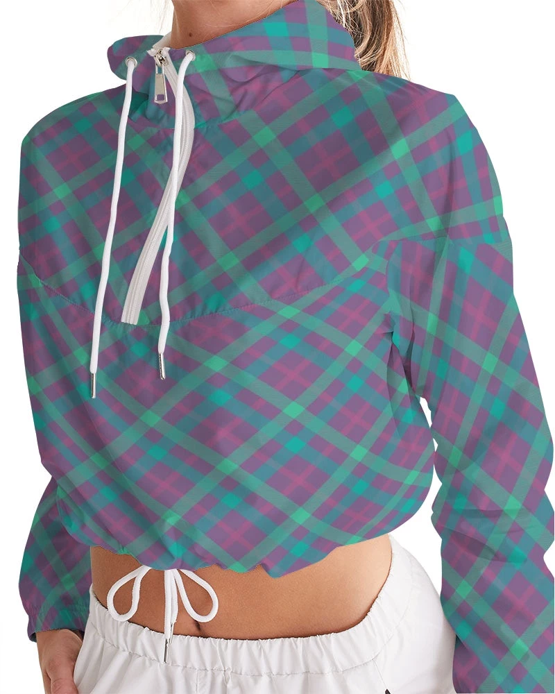 Harlow & Lloyd Purple & Green Tartan Women's Cropped Windbreaker Hooded Jacket Jackets 10 Harlow & Lloyd Purple & Green Tartan Women's Cropped Windbreaker Hooded Jacket Jackets