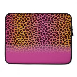 Harlow & Lloyd Personalized Vivid Cheetah & Raspberry Laptop Sleeve With Faux Fur Lining Laptop Sleeves