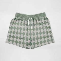 Interestprint Sage Diamond Check Mid Length Shorts