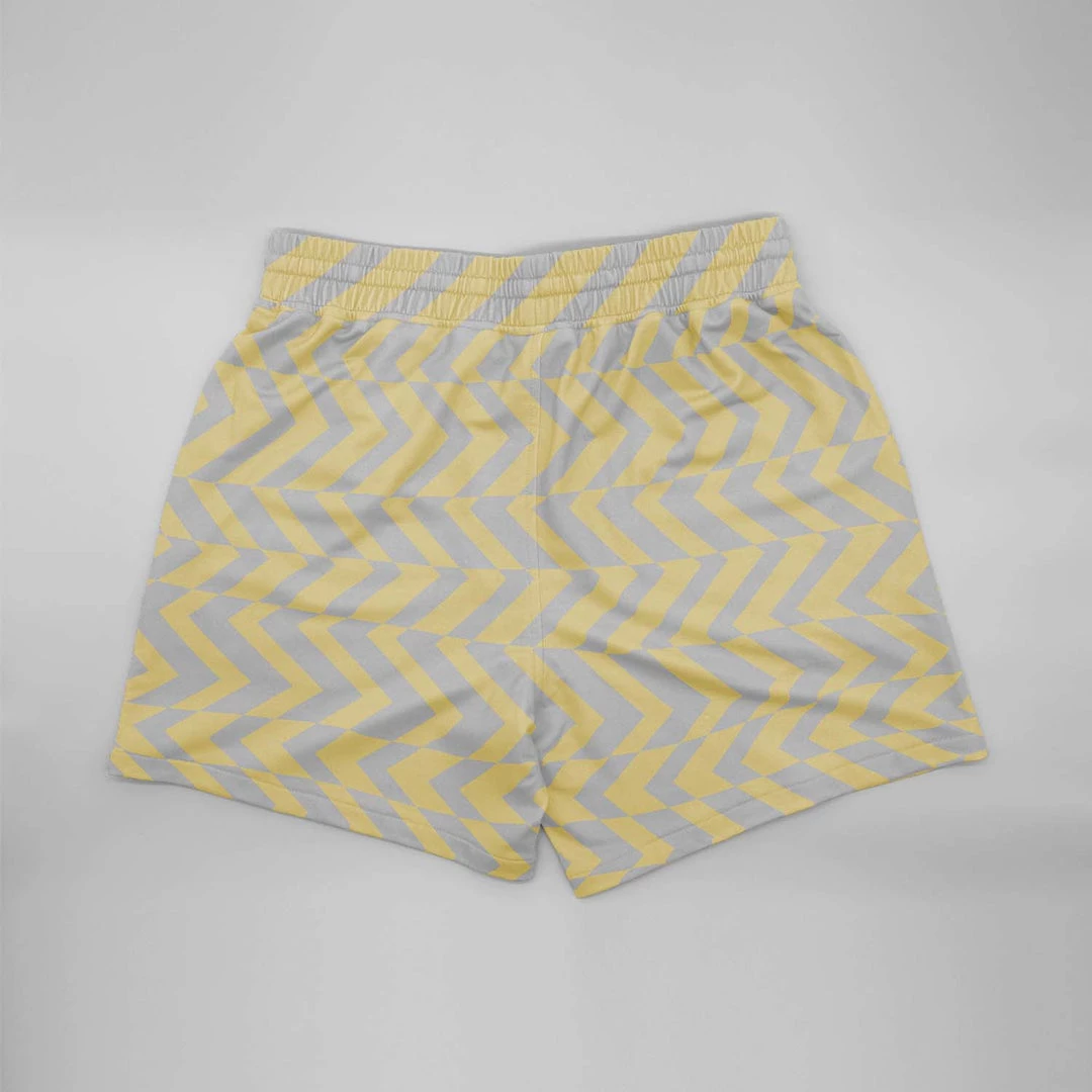 Harlow & Lloyd Yellow & Gray Abstract Stripe Mid Length Shorts 4 Harlow & Lloyd Yellow & Gray Abstract Stripe Mid Length Shorts