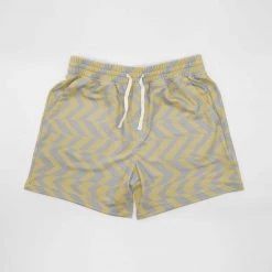 Harlow & Lloyd Yellow & Gray Abstract Stripe Mid Length Shorts