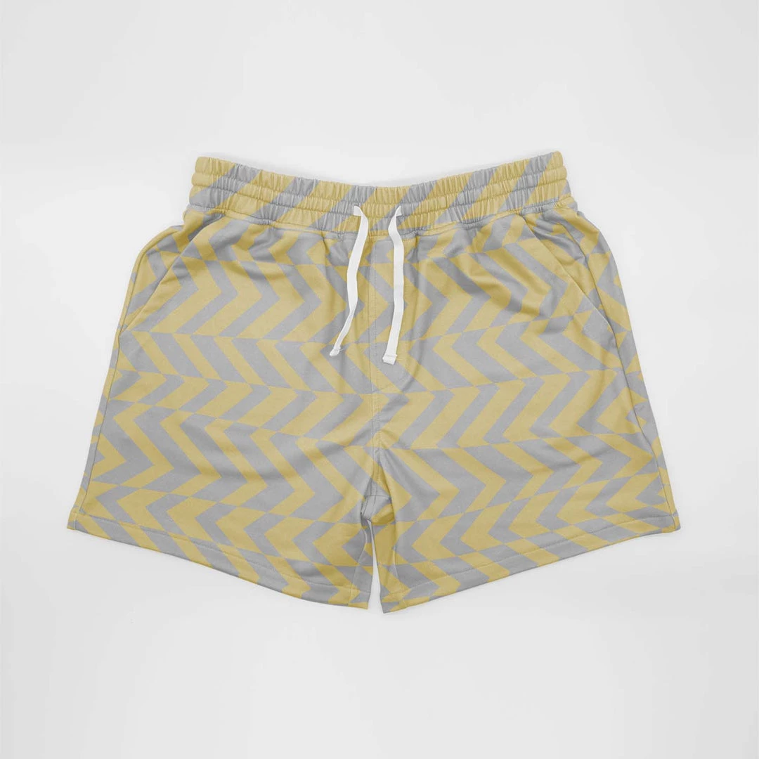 Harlow & Lloyd Yellow & Gray Abstract Stripe Mid Length Shorts 3 Harlow & Lloyd Yellow & Gray Abstract Stripe Mid Length Shorts