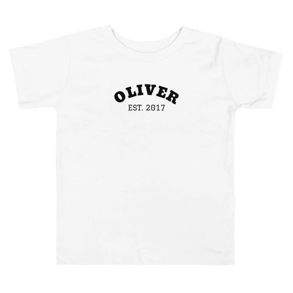 Harlow & Lloyd Toddler Short Sleeve Tee - Est. Year In White, Blue & Pink 4 Harlow & Lloyd Toddler Short Sleeve Tee - Est. Year In White, Blue & Pink