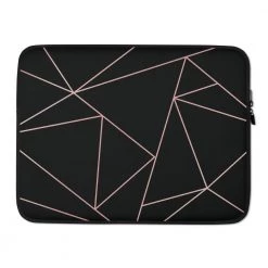 PF Laptop Sleeves Personalized Laptop Sleeve In Black & Pink Geometric With Faux Fur Lining