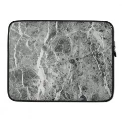 PF Personalized Laptop Sleeve In Dark Grey Marble With Faux Fur Lining Laptop Sleeves