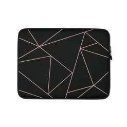 PF Laptop Sleeves Personalized Laptop Sleeve In Black & Pink Geometric With Faux Fur Lining