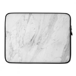 PF Personalized Laptop Sleeve In Marble With Faux Fur Lining