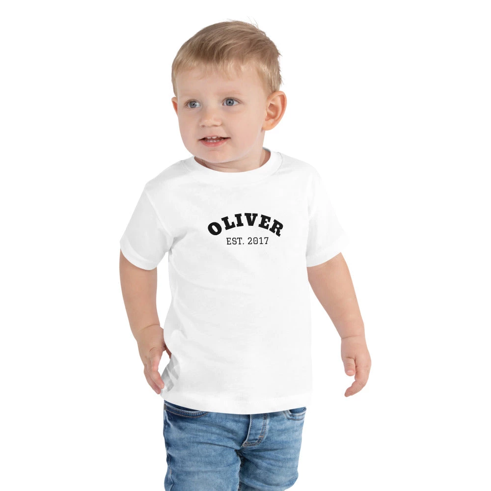 Harlow & Lloyd Toddler Short Sleeve Tee - Est. Year In White, Blue & Pink 3 Harlow & Lloyd Toddler Short Sleeve Tee - Est. Year In White, Blue & Pink