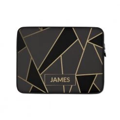 PF Personalized Laptop Sleeve In Luxe Black & Gold Geometric With Faux Fur Lining Laptop Sleeves