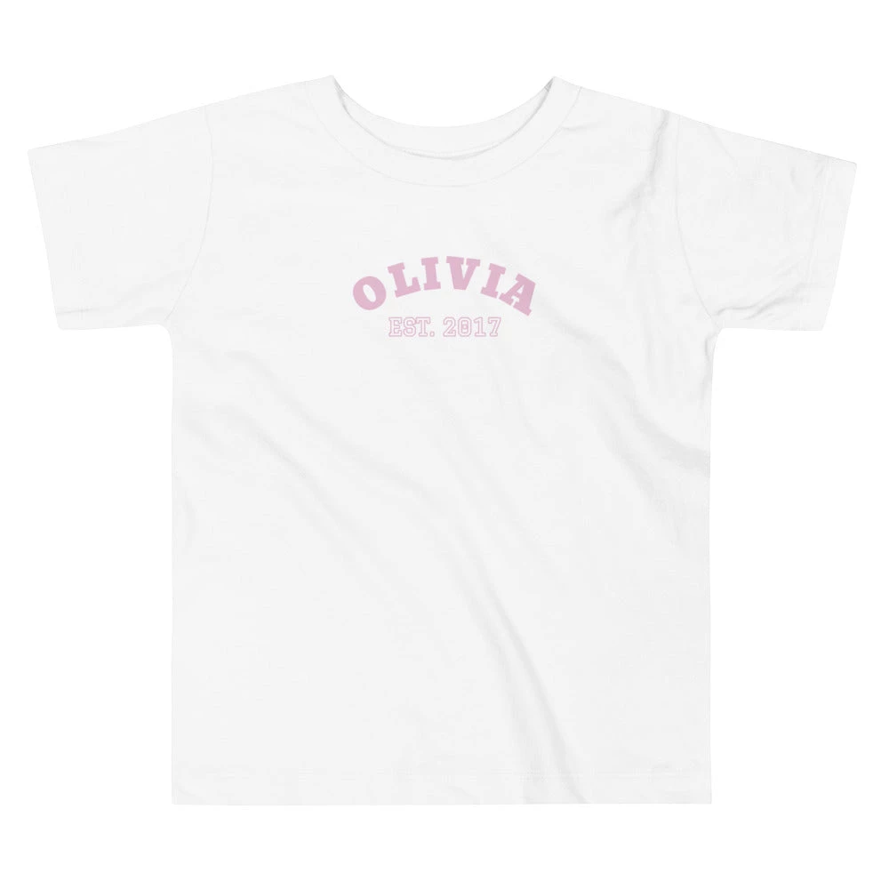 Harlow & Lloyd T Shirts & Tanks Toddler Short Sleeve Tee - Est Year In Pink, White, Black & Blue 4 Harlow & Lloyd T Shirts & Tanks Toddler Short Sleeve Tee - Est Year In Pink, White, Black & Blue