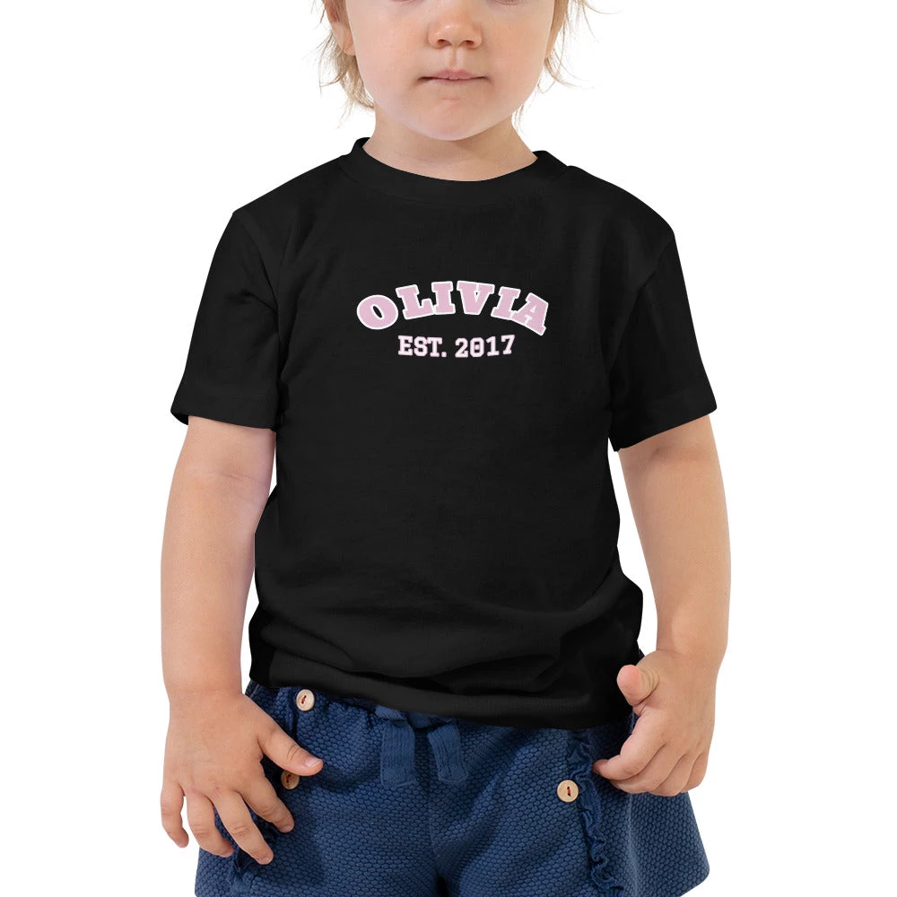 Harlow & Lloyd T Shirts & Tanks Toddler Short Sleeve Tee - Est Year In Pink, White, Black & Blue 6 Harlow & Lloyd T Shirts & Tanks Toddler Short Sleeve Tee - Est Year In Pink, White, Black & Blue