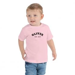 Harlow & Lloyd Toddler Short Sleeve Tee - Est. Year In White, Blue & Pink 9 Harlow & Lloyd Toddler Short Sleeve Tee - Est. Year In White, Blue & Pink