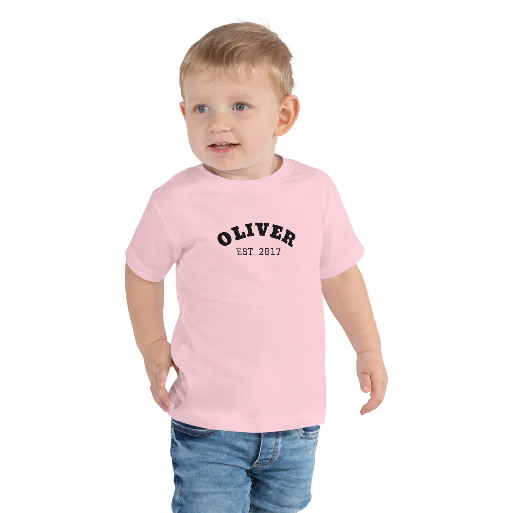 Harlow & Lloyd Toddler Short Sleeve Tee - Est. Year In White, Blue & Pink 6 Harlow & Lloyd Toddler Short Sleeve Tee - Est. Year In White, Blue & Pink