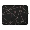 PF Laptop Sleeves Personalized Laptop Sleeve In Black & Pink Geometric With Faux Fur Lining
