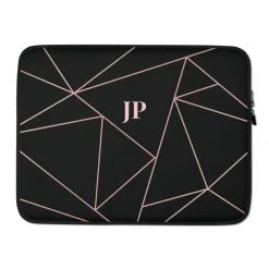 PF Laptop Sleeves Personalized Laptop Sleeve In Black & Pink Geometric With Faux Fur Lining