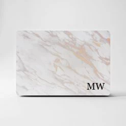 Harlow & Lloyd Personalized Macbook Hard Shell Case - White Rose & Gold Marble Macbook Cases