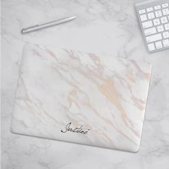 Harlow & Lloyd Personalized Macbook Hard Shell Case - White Rose & Gold Marble Macbook Cases