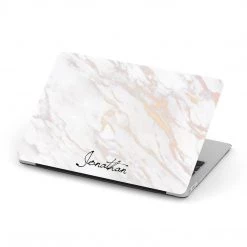 Harlow & Lloyd Personalized Macbook Hard Shell Case - White Rose & Gold Marble Macbook Cases