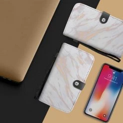 Wc-fulfillment Phone Cases White Rose & Gold Marble Phone Wallet Case