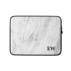 PF Personalized Laptop Sleeve In Marble With Faux Fur Lining